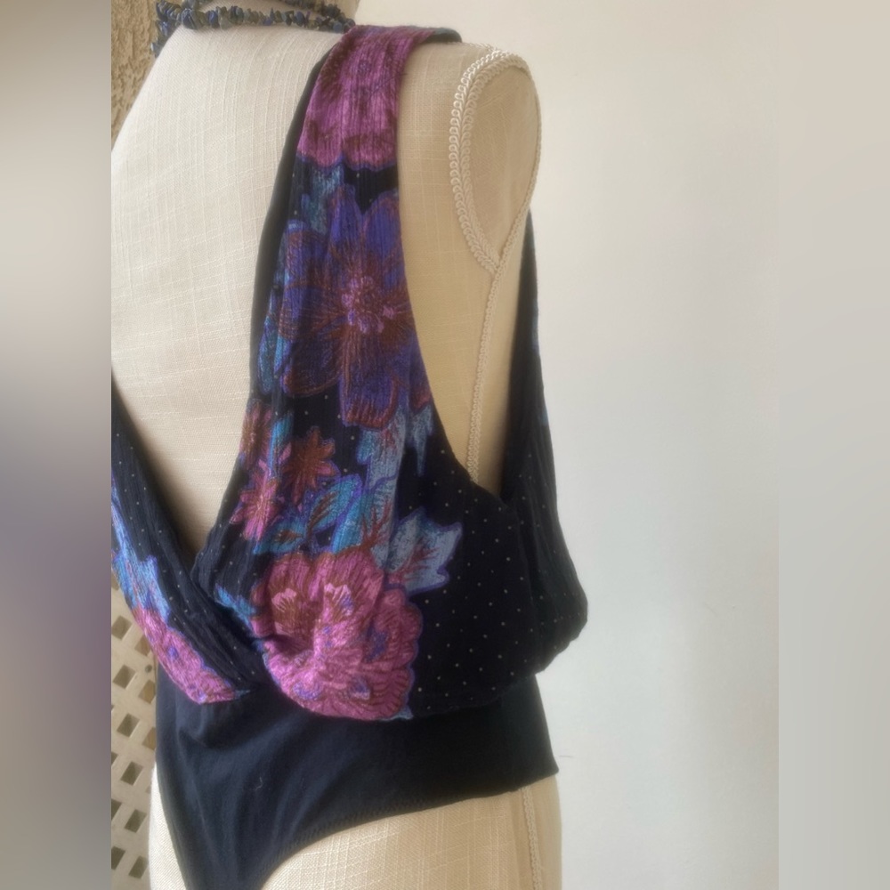 free people floral body suit deep v thong sz m - Picture 7 of 13